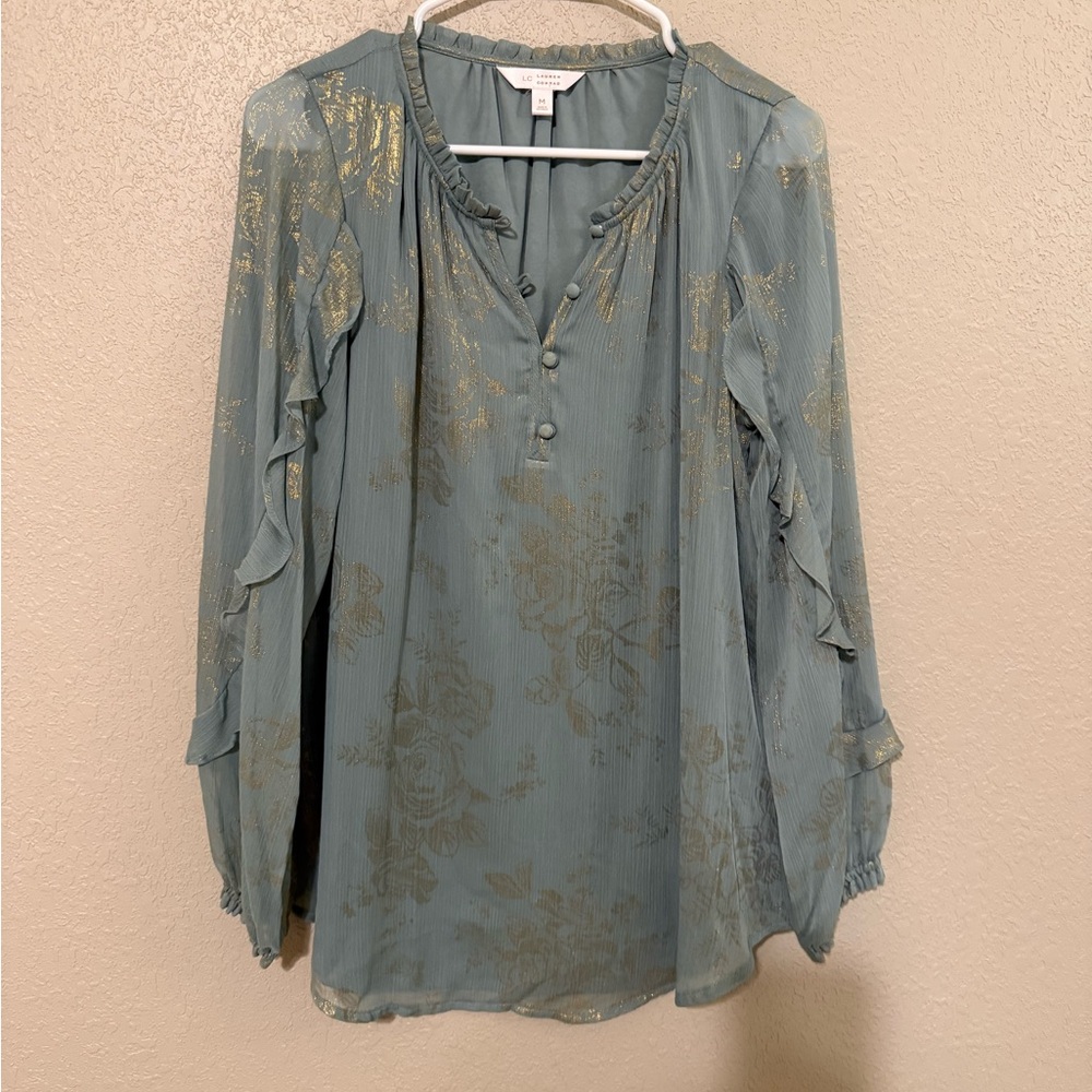 LC Lauren Conrad Gold Floral Blouse